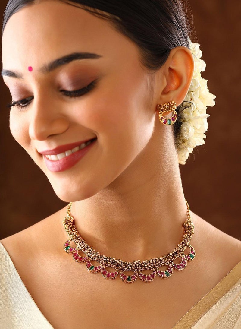Priyaasi Plated Mint Oxidized Ethnic Necklace Earrings - Image 5