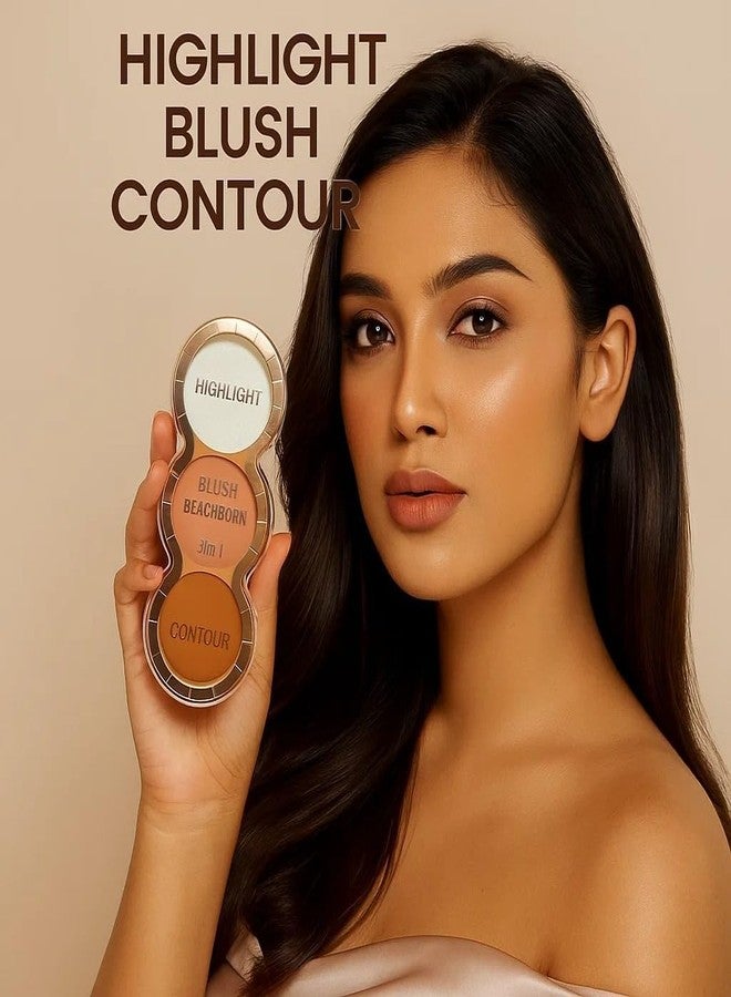 BEACHBORN INDIA 3 in 1 multi-use Face Palette | Cream Blush, Contour and Highlighter | Travel-sized twist & Stack Palette | Easily blendable, Non sticky, Buttery & Buildable | BBI-06-01 SHADE-NO.4 - Image 3
