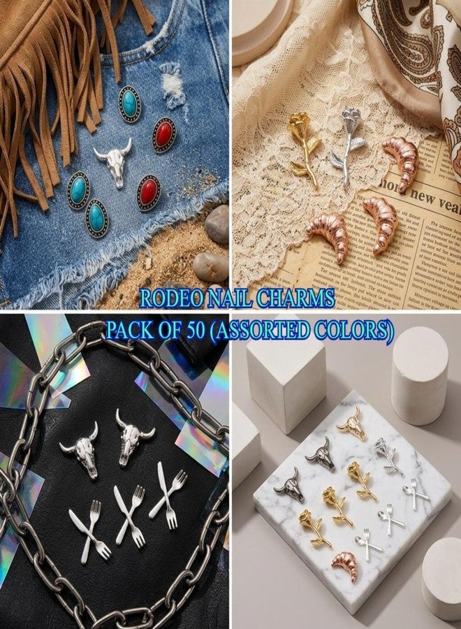 SIXAOAZZ 50 PCS Metal Turquoise Nail Charms - Western Cowboy Nail Art Decorations, 3D Nail Gems for DIY Manicure, Mixed Shapes Nail Accessories for Gel Acrylic Nails (C) - Image 3