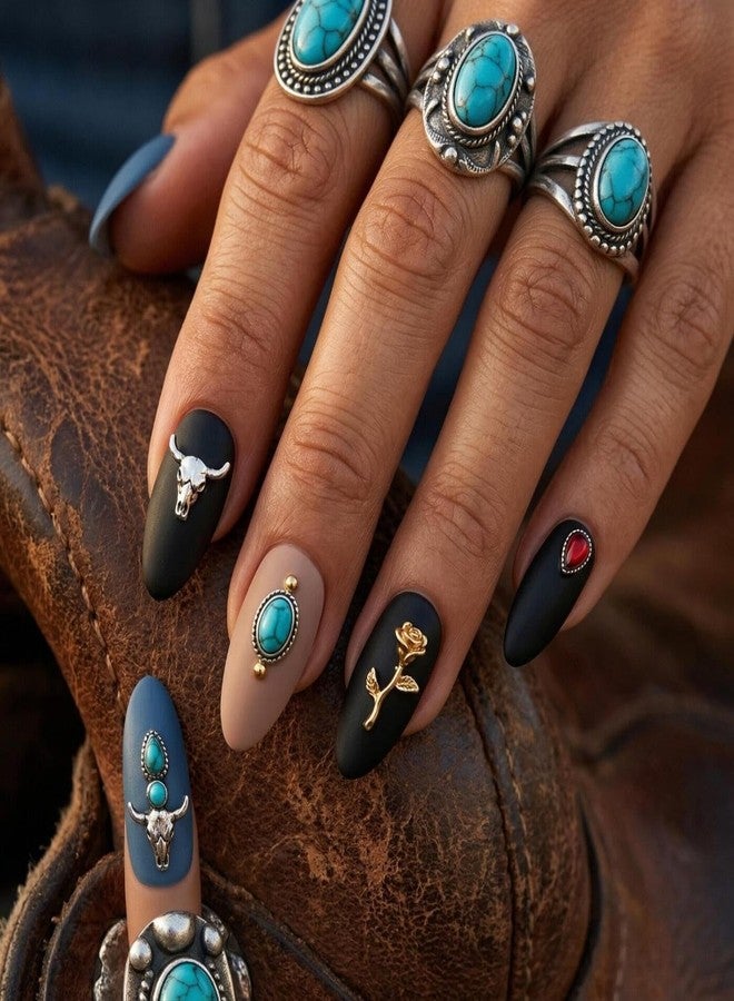 SIXAOAZZ 50 PCS Metal Turquoise Nail Charms - Western Cowboy Nail Art Decorations, 3D Nail Gems for DIY Manicure, Mixed Shapes Nail Accessories for Gel Acrylic Nails (C) - Image 4