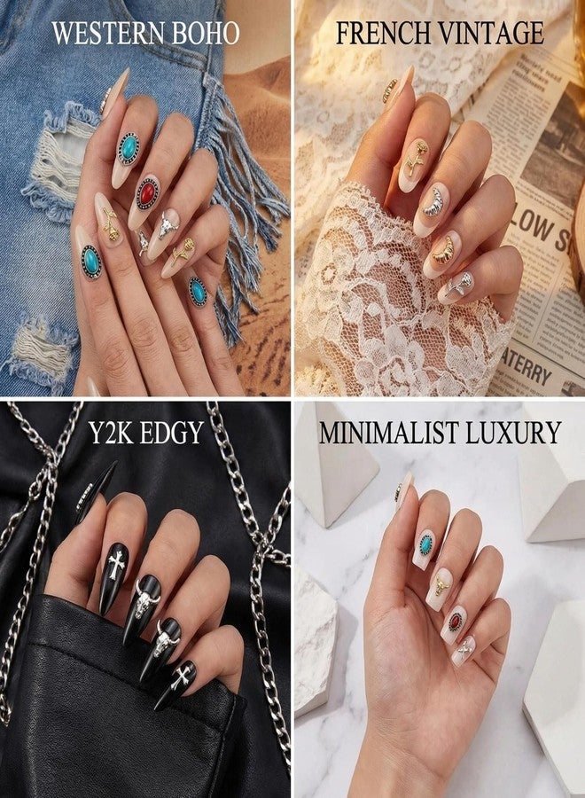 SIXAOAZZ 50 PCS Metal Turquoise Nail Charms - Western Cowboy Nail Art Decorations, 3D Nail Gems for DIY Manicure, Mixed Shapes Nail Accessories for Gel Acrylic Nails (C) - Image 5