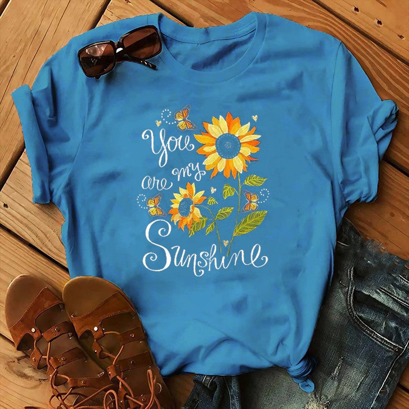 wish sale butterfly sunflower pattern printed short sleeve t-shirt