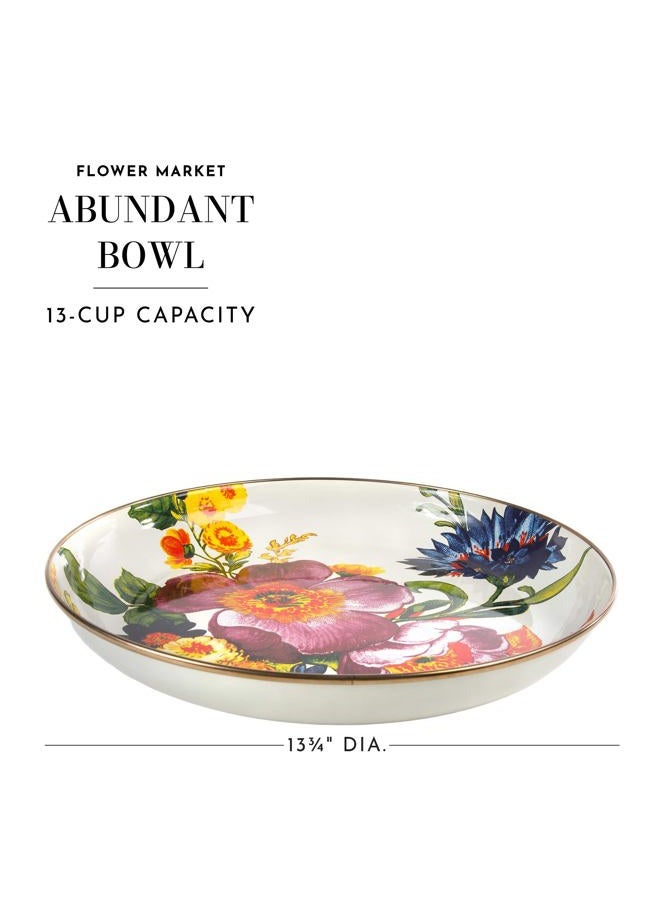mackenzie childs White Flower Market Enamel Abundant Bowl, Decorative Enamel Large Shallow Serving Bowl - Image 4