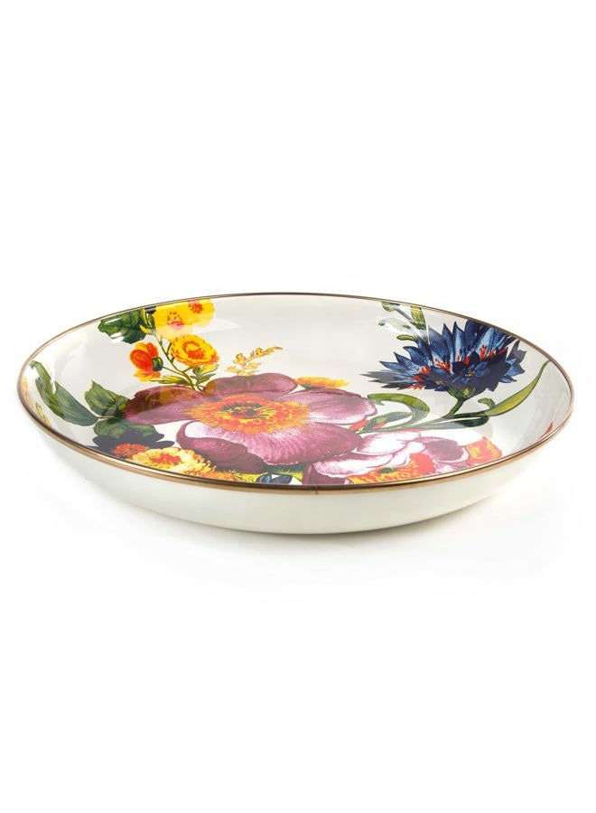 mackenzie childs White Flower Market Enamel Abundant Bowl, Decorative Enamel Large Shallow Serving Bowl - Image 1