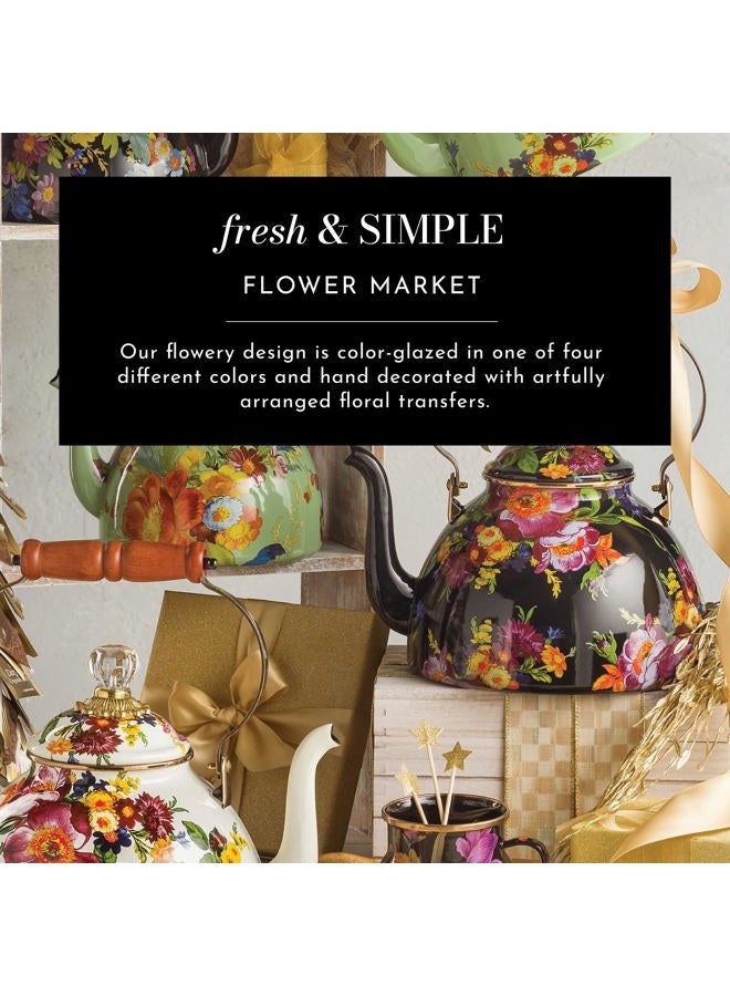 mackenzie childs White Flower Market Enamel Abundant Bowl, Decorative Enamel Large Shallow Serving Bowl - Image 3