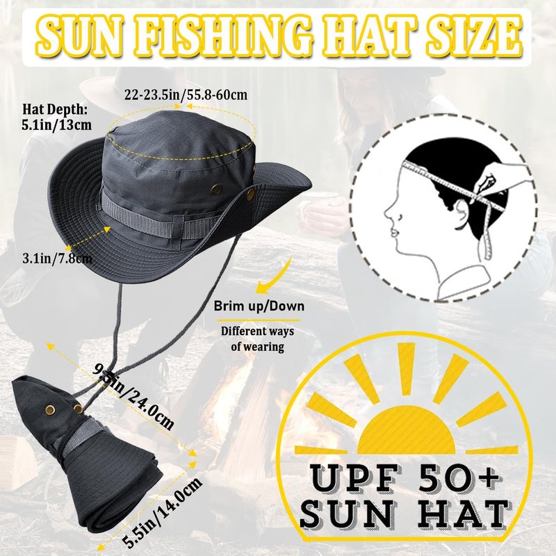 Sun Hat, Unisex Wide Brim Bucket Hat Sun Protection Cap Breathable Boonie Hat for Fishing Hiking Gardening Safari - Image 2