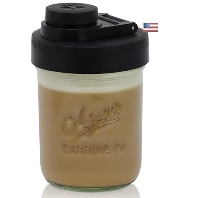 Brewing America Creamer Jar with Pouring Lid, 1 Pint (16 oz) Mason Jar with Black Wide Mouth Pour Lid, for Milk, Sugar, and Cream, 1-Pack (Black) - Image 1