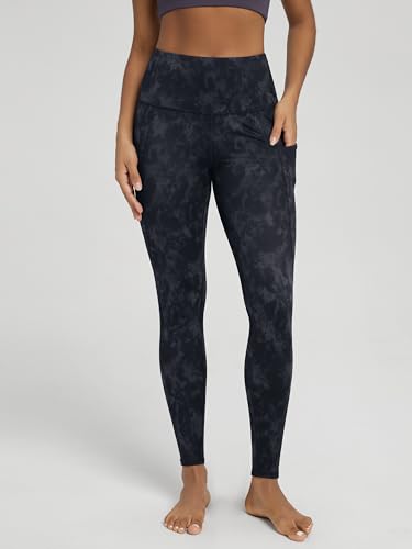 ODODOS Women's High Waisted Full Length Yoga Leggings with Pockets, 28" Inseam Tummy Control Non See Through Workout Athletic Running Yoga Pants, Tie Dye Smoke Ink, Medium - Image 2