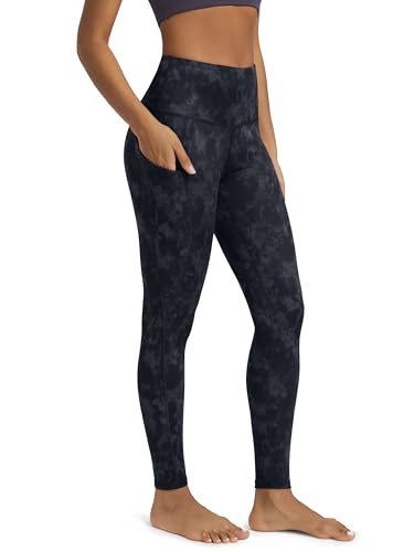 ODODOS Women's High Waisted Full Length Yoga Leggings with Pockets, 28" Inseam Tummy Control Non See Through Workout Athletic Running Yoga Pants, Tie Dye Smoke Ink, Medium - Image 1