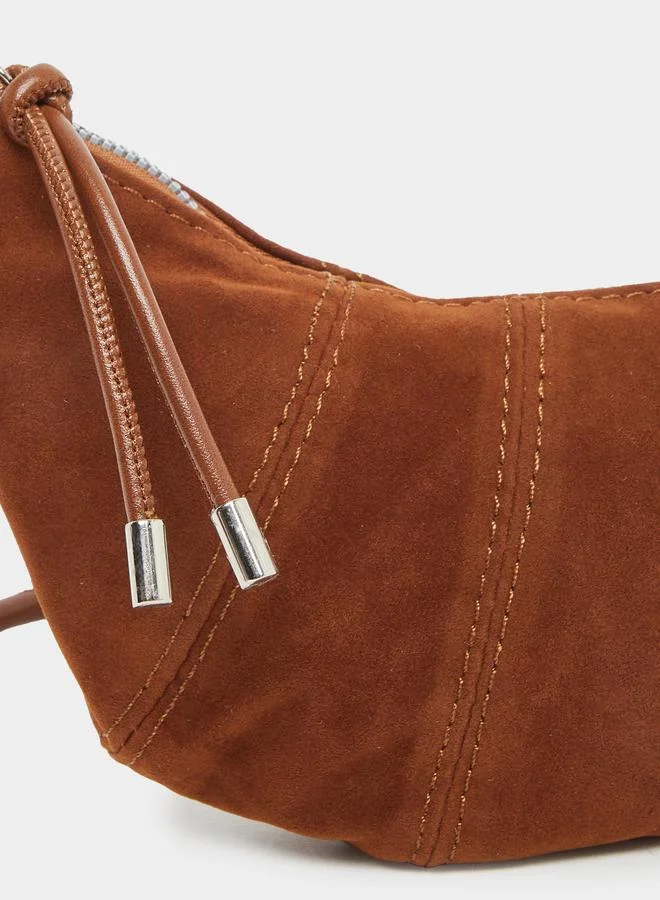 Styli Styli Suede Leather Bag  with Zip Closure