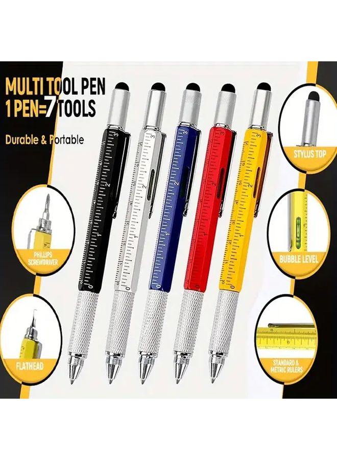 قطعتان قلم أدوات متعددة 7 في 1 باللون الأحمر مع مفك براغي وميزان فقاعيّ ومسطرة متين ومحمول هدية للرجال - Image 2