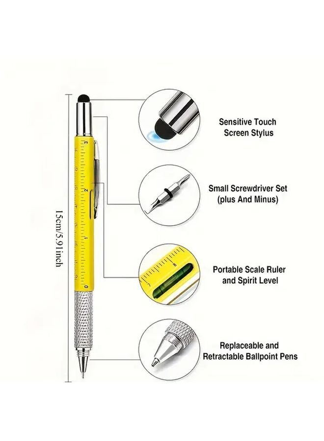 قطعتان قلم أدوات متعددة 7 في 1 باللون الأحمر مع مفك براغي وميزان فقاعيّ ومسطرة متين ومحمول هدية للرجال - Image 4