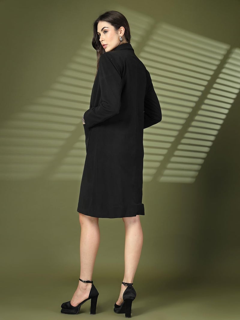 CHKOKKO Women Elegant Winter Wear Warm Coat Classic Knee Length | Solid Color Design with Convenient Front Pockets | Ideal for Formal and Semi-Formal Occasions BLACK M - Image 4