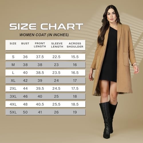 CHKOKKO Women Elegant Winter Wear Warm Coat Classic Knee Length | Solid Color Design with Convenient Front Pockets | Ideal for Formal and Semi-Formal Occasions BLACK M - Image 2