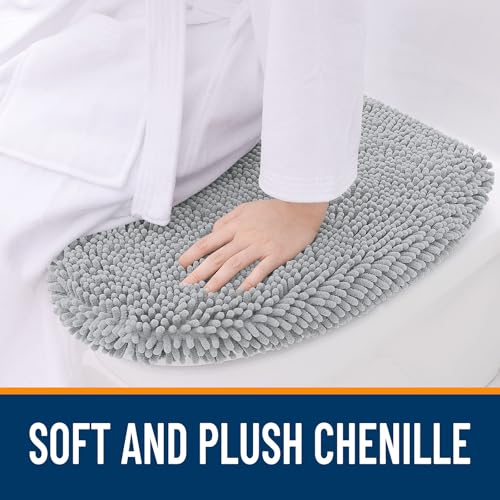OLANLY Soft Chenille Bathroom Toilet Lid Cover Machine Washable Seat Covers 175x15 Stays in Place Rubber Backing Fits Most Round Elongated and Oblong Lids Accessories Decor Light Gray - Image 3