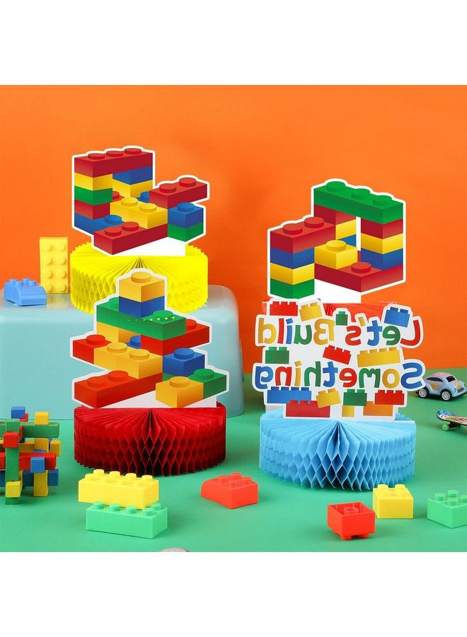 Chinco 9 Pieces Building Block Birthday Party Supplies Building Block Honeycomb Centerpieces Boy Girl Birthday Party Decorations Brick Themed Table Centerpiece Classic Cake Topper Table Decor - Image 5