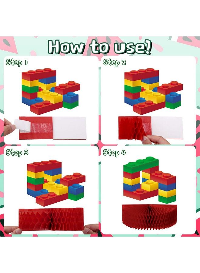 Chinco 9 Pieces Building Block Birthday Party Supplies Building Block Honeycomb Centerpieces Boy Girl Birthday Party Decorations Brick Themed Table Centerpiece Classic Cake Topper Table Decor - Image 4