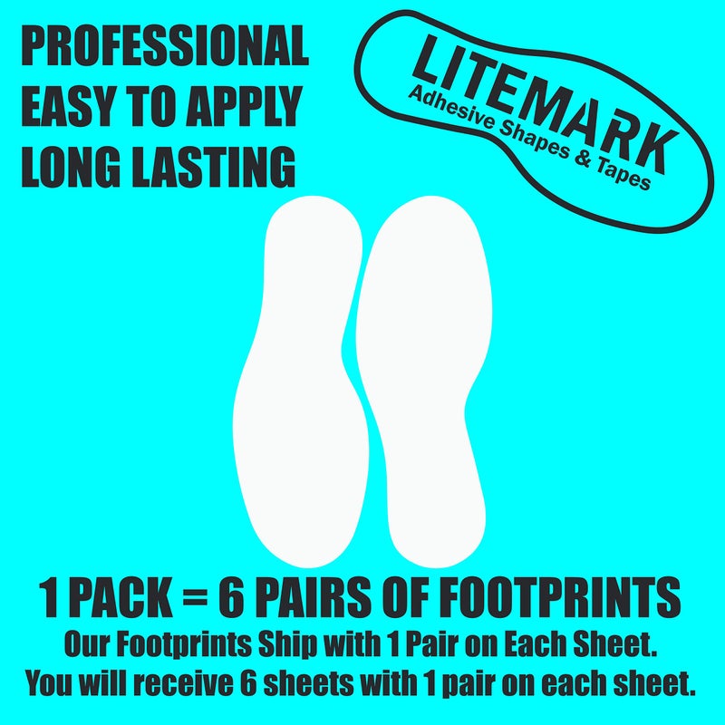 LiteMark Durable Gloss Finish White 9 Inch Medium Size Footprint Decal Vinyl Stickers | Great for Floors  Ceilings  Walls  and Most Smooth Surfaces | Pack of 12 Footprints (6 Pairs) - Image 3