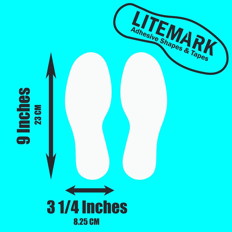 LiteMark Durable Gloss Finish White 9 Inch Medium Size Footprint Decal Vinyl Stickers | Great for Floors  Ceilings  Walls  and Most Smooth Surfaces | Pack of 12 Footprints (6 Pairs) - Image 2