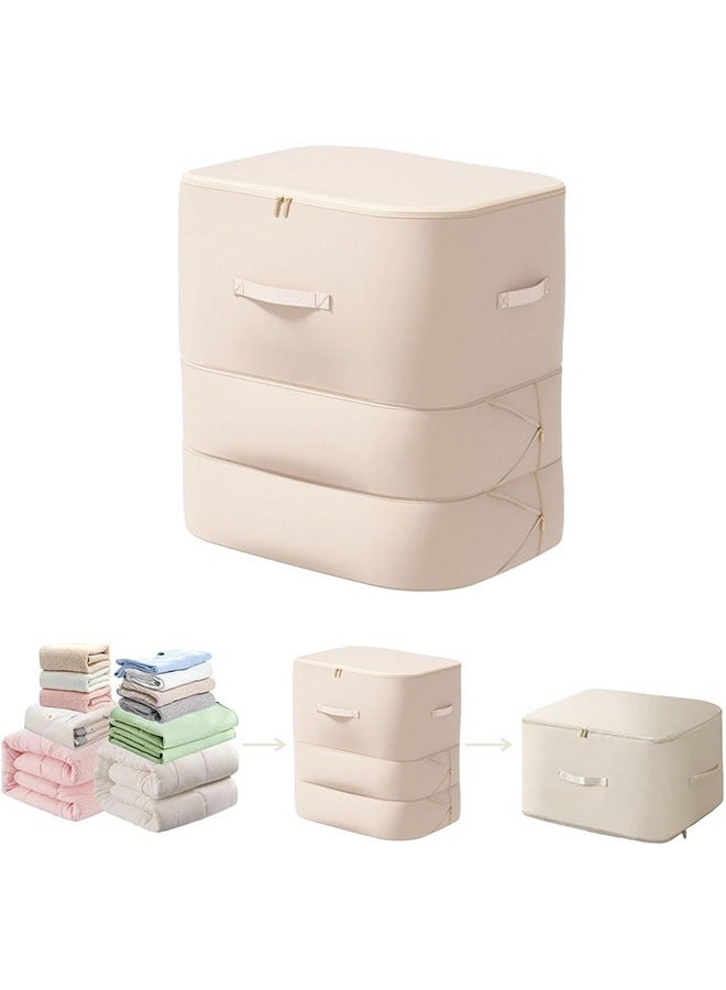 YelaJoy Ultra Space Saving Self Compression Organizer, 3-Layer Zipper Large Capacity Storage Bag, Thick Satin Fabric Heavy Duty Bags for Comforters Blankets Bedding Duvet (Beige, X-Large, 21x17x24in)  - Image 1