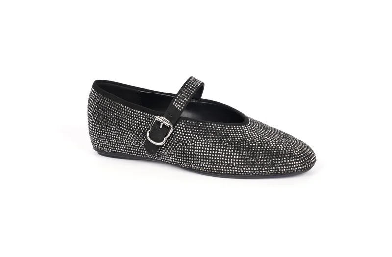 Womens Classic Mary Jane Flats with Rhinestone