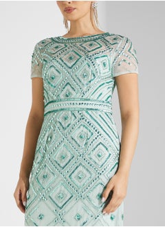 Adrianna Papell Beaded Mesh Long Dress  - Image 3