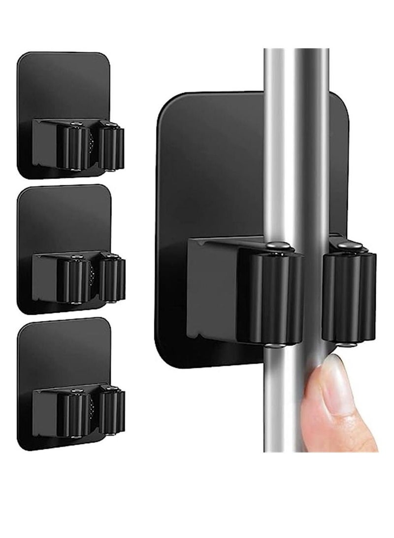 4 Pack Broom Holder Wall Mount, Improved Broom Holder, Super Anti-Slip Mop and Broom Holder Wall Mount, Broom Hanger Gripper for Kitchen, Bathroom, Closet, Garden Garage, Black  - Image 1