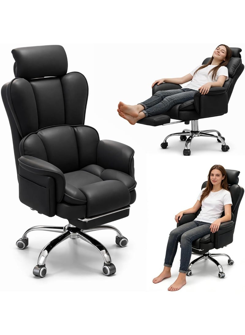 Jorunb Office Chair with Foot Rest, Office Desk Chair with Adjustable Lumbar Support and Wheels, Padded Gaming Chair with Thick Cushion for Home Office (Black) - Image 2