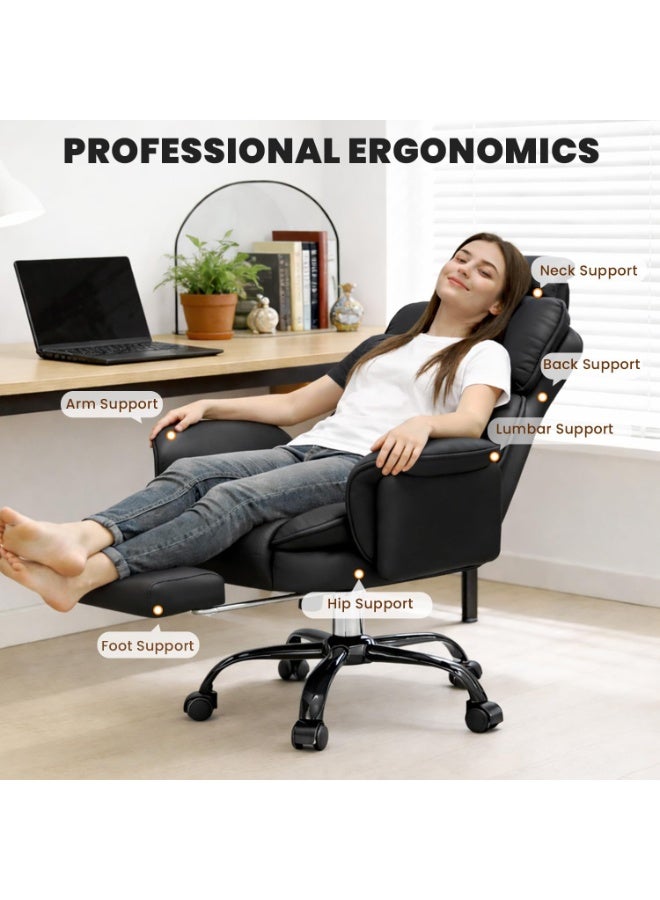 Jorunb Office Chair with Foot Rest, Office Desk Chair with Adjustable Lumbar Support and Wheels, Padded Gaming Chair with Thick Cushion for Home Office (Black) - Image 4