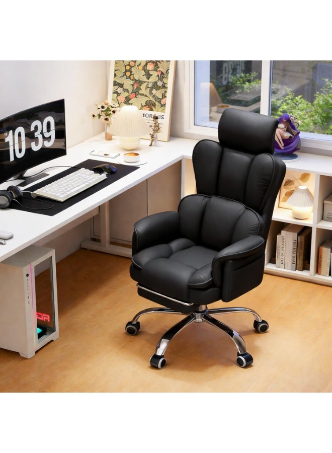 Jorunb Office Chair with Foot Rest, Office Desk Chair with Adjustable Lumbar Support and Wheels, Padded Gaming Chair with Thick Cushion for Home Office (Black) - Image 1