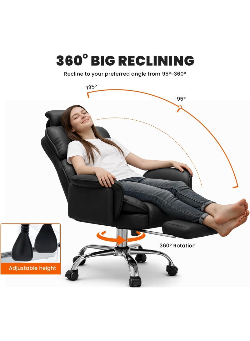 Jorunb Office Chair with Foot Rest, Office Desk Chair with Adjustable Lumbar Support and Wheels, Padded Gaming Chair with Thick Cushion for Home Office (Black) - Image 3