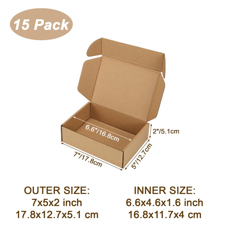 Serwrsw 7X5X2 Shipping Boxes Set Of 15 Brown  Small Corrugted Cardboard Boxes For Packaging Mailing Small Business Or Gift Wrapping - Image 3