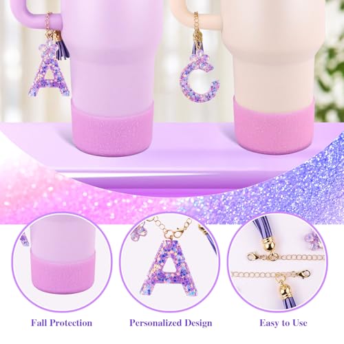 Lingdeer Purple Cup Accessories Set for Stanley 30OZ & 40OZ Tumbler with Handle, Letter Charms, Bow & Diamond Straw Covers, Glitter Silicone Boot, Personalized Sticker for Stanley Cup Accessories (M) - Image 5