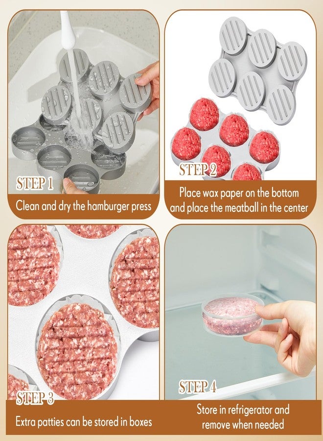 Reallnaive Mini Burger Press Patty Maker with 200 Patty Papers and 6 Storage Containers 6 Slots Meat Patty Maker Patty Paper Sheets Set for Small Burger Barbecue, Make 6 Patties at Once - Image 4
