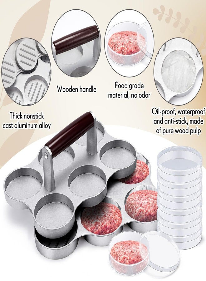 Reallnaive Mini Burger Press Patty Maker with 200 Patty Papers and 6 Storage Containers 6 Slots Meat Patty Maker Patty Paper Sheets Set for Small Burger Barbecue, Make 6 Patties at Once - Image 3