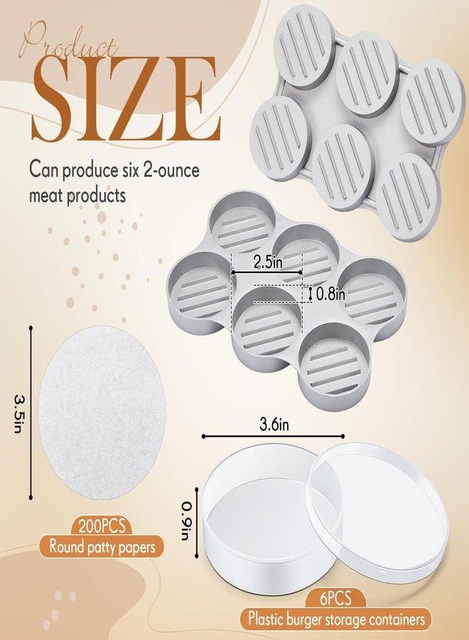 Reallnaive Mini Burger Press Patty Maker with 200 Patty Papers and 6 Storage Containers 6 Slots Meat Patty Maker Patty Paper Sheets Set for Small Burger Barbecue, Make 6 Patties at Once - Image 2
