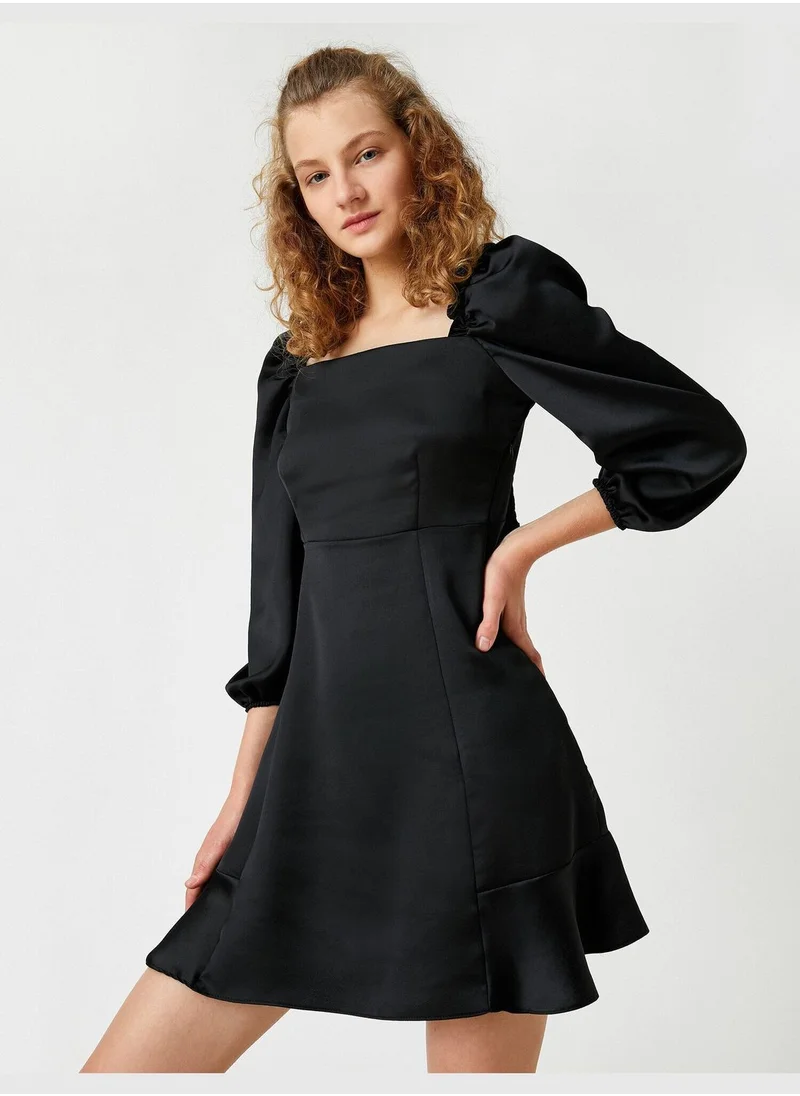 KOTON Balloon Sleeve U Neck Mini Dress