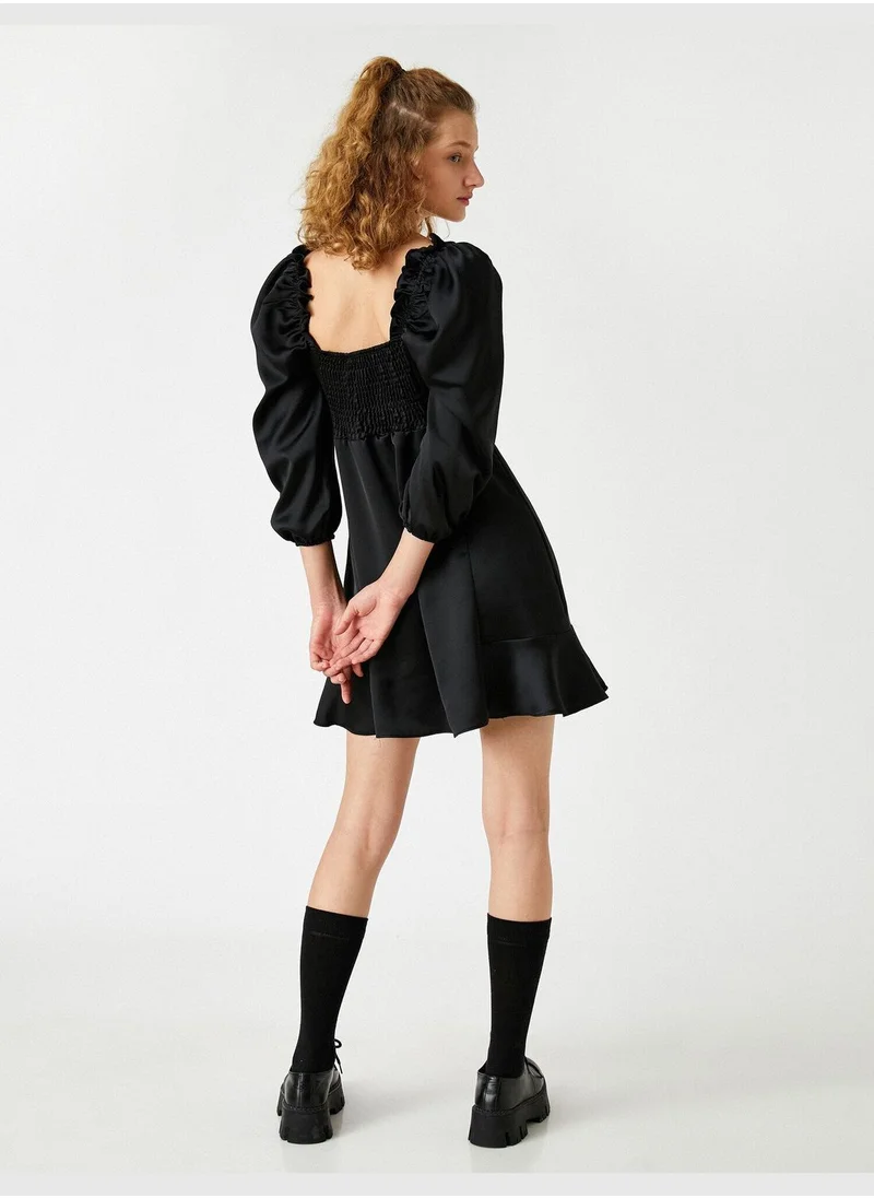 KOTON Balloon Sleeve U Neck Mini Dress