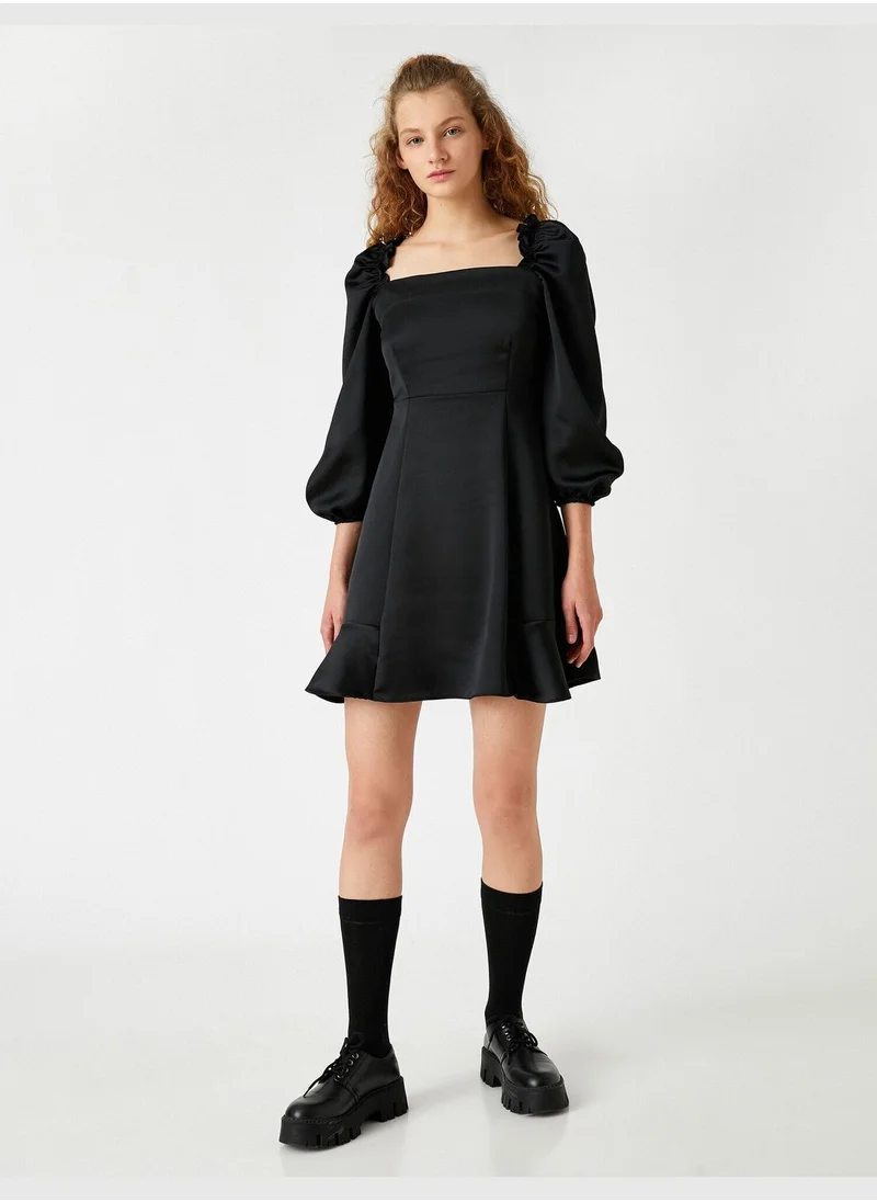 KOTON Balloon Sleeve U Neck Mini Dress