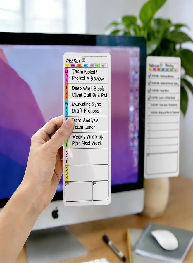 Bailkind Magnetic Monitor Memo Board, Dry Erase Whiteboard Weekly Planner and Daily to Do List Note Board Set for Monitor Side/Fridge/Home/School/Office with Markers - Image 1