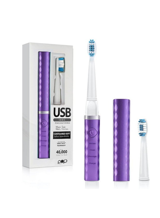 Pop Sonic USB Charge Anywhere Toothbrush(Purple) | Rechargeable Toothbrush w/Up to 40,000 Brush Strokes/Minute-Long-Lasting Dupont Nylon Bristles -Teens & Adult Toothbrush with Quadrant Pacer & Timer - Image 2
