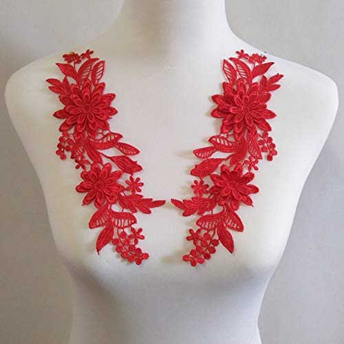 YinQin 1 Pairs of Three-Dimensional Flowers Embroidered Water-Soluble Lace on Flower DIY Wedding Dress Headwear Accessories (red) - Image 4