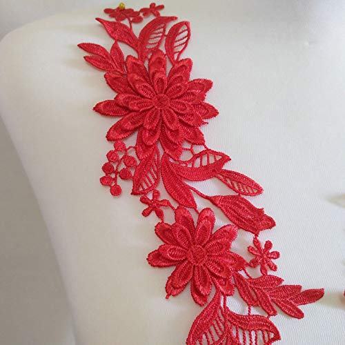 YinQin 1 Pairs of Three-Dimensional Flowers Embroidered Water-Soluble Lace on Flower DIY Wedding Dress Headwear Accessories (red) - Image 2