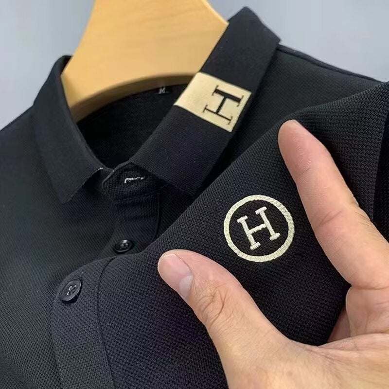 Ice Silk Short Sleeve Polo Shirt Embroidered Thin Summer Mens T-Shirt Breathable Cool Casual Fashion Upper Body Top Grey  - Image 2