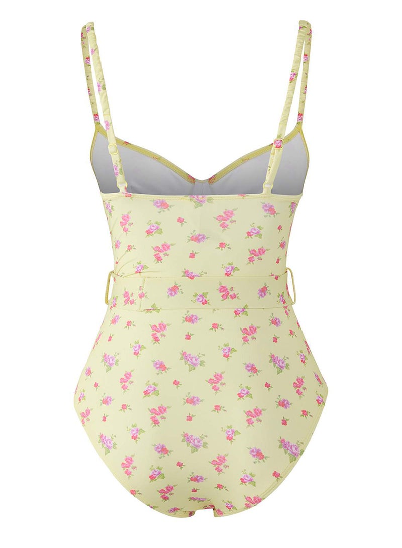 trendyol Floral Patterned Belted Balconette Covered Regular Swimsuit - Image 5