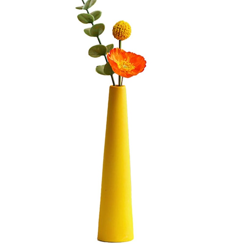 Small Ceramic Bud Vase Tall Conic Flower Single Stem Vase Vase Home Decorative Floral Centerpiece for Wedding and Office Yellow