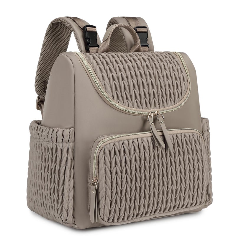 Loradi Large Capacity Diaper Bag Backpack With Stroller Buckle  Water-Resistant Travel Baby Bag With Insulated Pockets (Modern  Khaki) - Image 1