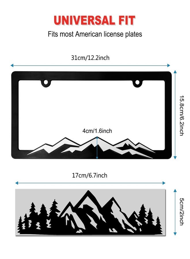 ZXFOOG Mountain License Plate Frames- Plastic Black Car Tag Holder Bracket with Screws Caps, 2 Packs 2 Hole, White on Black, Mountain Vinyl Sticker Included - Image 2
