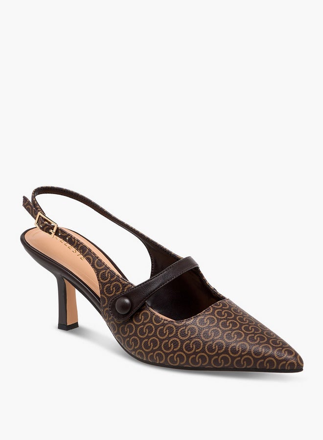 Celeste Women's Monogram Print Pointed Toe Shoes with Buckle Closure - Image 2