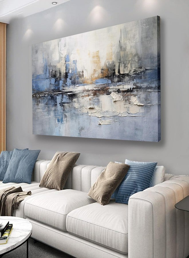 VHMING Abstract Wall Art Wall Decor Blue and Gray White Modern Canvas Wall Paintings Abstract Artwork for Living Room Bedroom Bathroom Office Home Decor Can Be Hung Directly 24"x 48" - Image 1